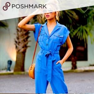 Trendy, blue utility jumpsuit